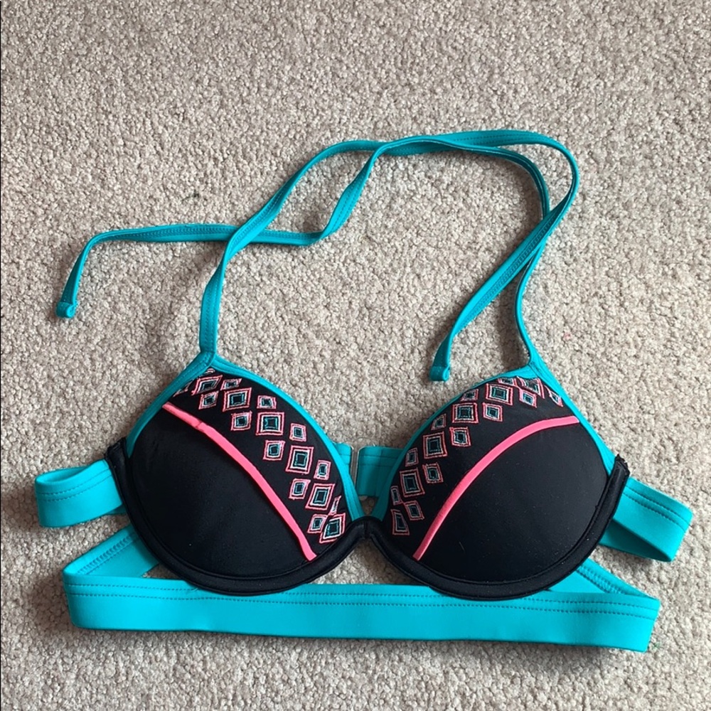 Multi colored, patterned push up bikini top